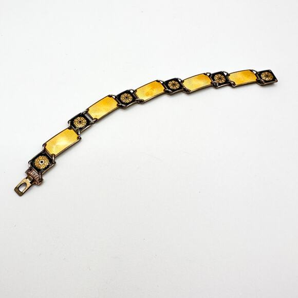 David Andersen Norway Sterling Silver Bracelet w Yellow Black Enamel 70s Signed - Picture 3 of 13